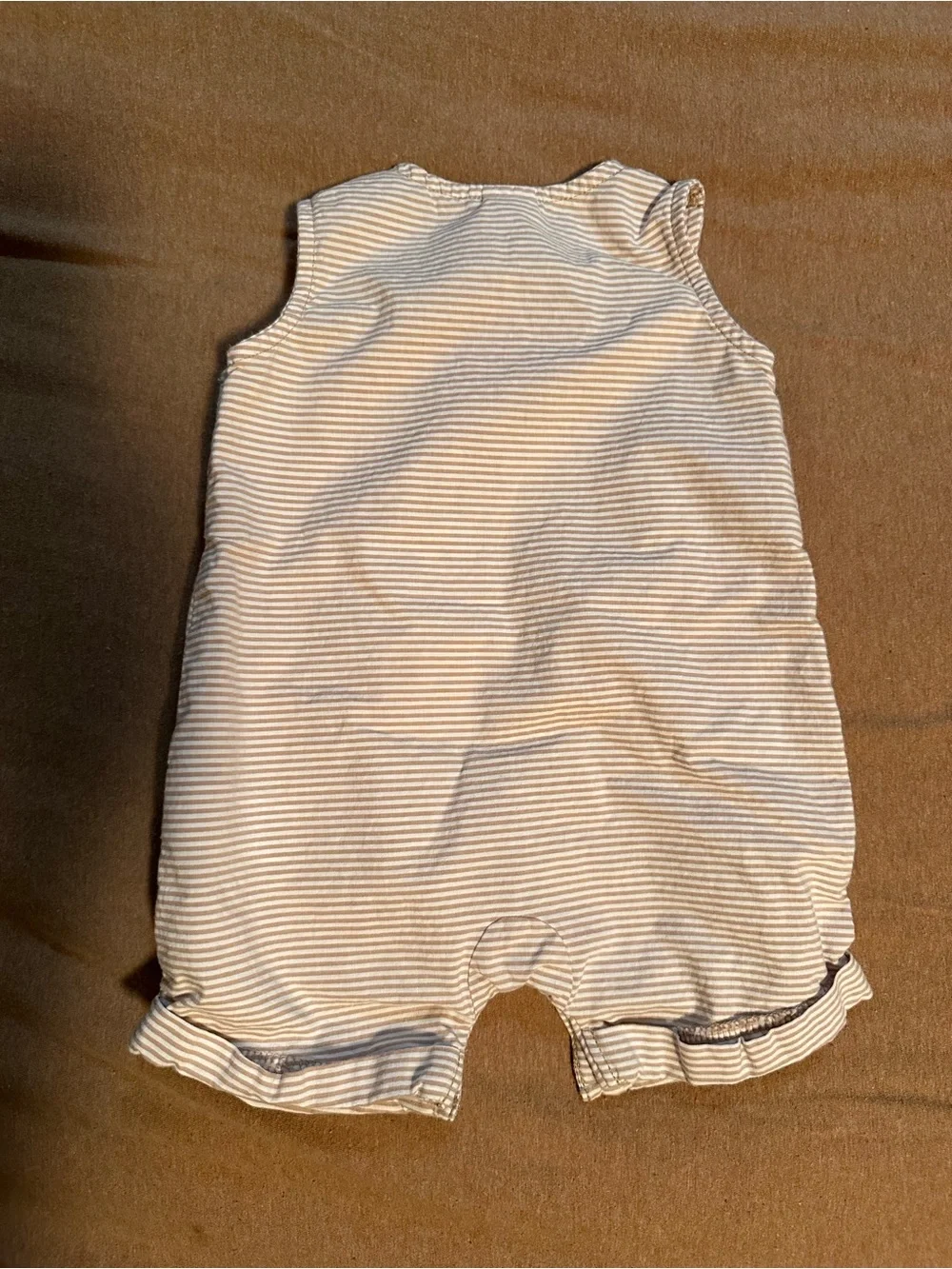 Carter's Tan & White Striped Bunny Pocket Romper with Carrot Appliqué